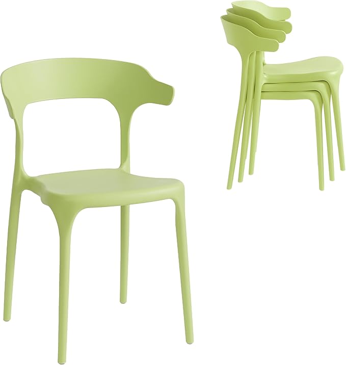Modern Stackable Dining Chair Set, No Assembly, Plastic Chair, Patio Chair, Suitable for Indoor and Outdoor Cafes and Restaurants, Set of 4 (Pistachio Green) by XDECO