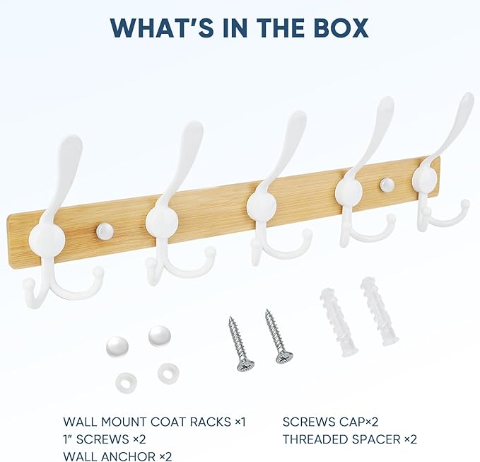 TICONN Wall Mounted Coat Rack, Five Heavy Duty Tri Hooks All Metal Construction - Image 5