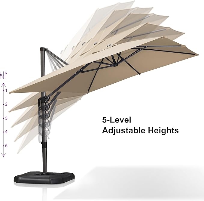 PURPLE LEAF 9'×11.5' Cantilever Patio Umbrella with Base Rectangle Offset Outdoor Umbrella Cover with Zipper for Garden Deck Pool Beige - Image 5