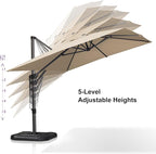 PURPLE LEAF 9'×11.5' Cantilever Patio Umbrella with Base Rectangle Offset Outdoor Umbrella Cover with Zipper for Garden Deck Pool Beige - Image 5