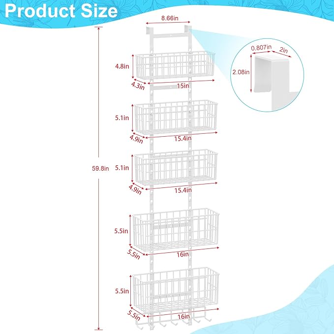 Adjustable Over The Door Organizer, Metal Hanging Door Organizer - Image 2