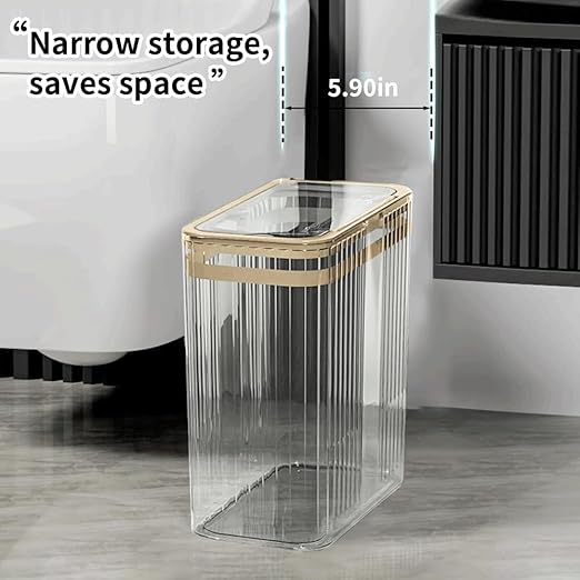 Bathroom Trash Can with Lid3.5 Gallon Garbage Can，for Bedroom, Plastic Slim - Image 3