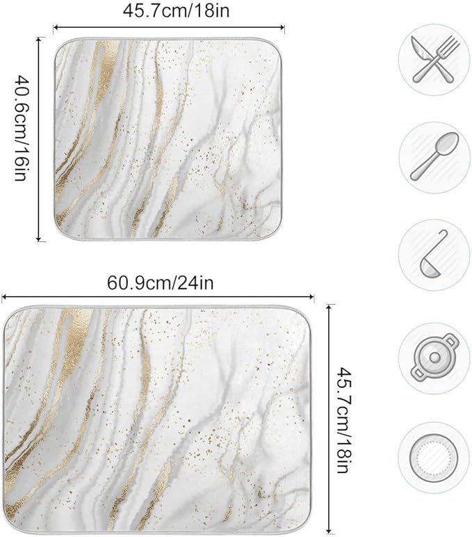 Marble Dish Drying Mat for Kitchen Counter White Golden Marble Gary Grey Drying - Image 3