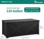 YITAHOME 150 Gallon Large Deck Box with X-Shaped Front, Resin Outdoor Storage Boxes, Waterproof Cushion Storage Bench for Patio, Pool Supplies, Garden Tools - Lockable, Black - Image 7