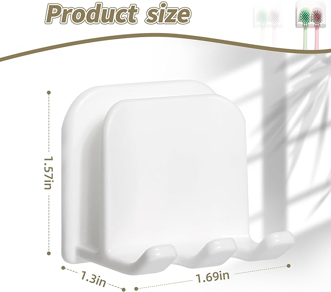 2-Piece Set of White self-Adhesive Wall-Mounted Waterproof Toothbrush Holders - Image 2