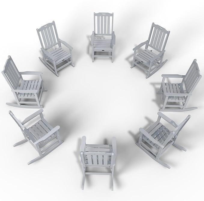 Oversized Rocking Chair Set of 8, Outdoor Rocking Chair for Adults, All Weather Resistant Porch Rocker for Lawn Garden, White by THOEOE