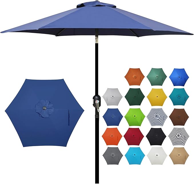 Blissun 7.5 ft Patio Umbrella, Yard Umbrella, Outdoor Market Umbrella with Push Button Tilt Crank (Navy Blue) by Blissun