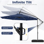Tangkula 10ft Solar LED Patio Umbrella with Base, Offset Cantilever Outdoor Umbrella with 32 LED Lights, Infinite Tilt, 360 Degree Rotation, Crank Handle for Pool Deck Garden Backyard (Navy) - Image 8
