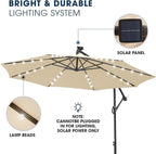 wikiwiki 10ft Solar LED Patio Umbrella with Base Included, Offset Umbrella with Weighted Sandbag Base, Cantilever Patio Umbrellas for Backyard, Garden & Deck, 32 LED Lights & Polyester Shade, Beige - Image 3