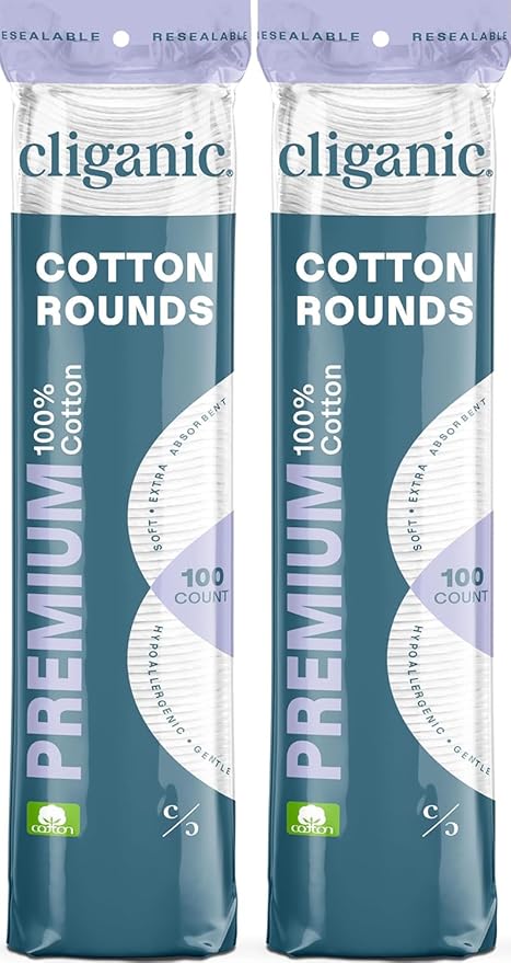 Cliganic Premium Cotton Rounds for Face | Makeup Remover Pads, Hypoallergenic by Cliganic