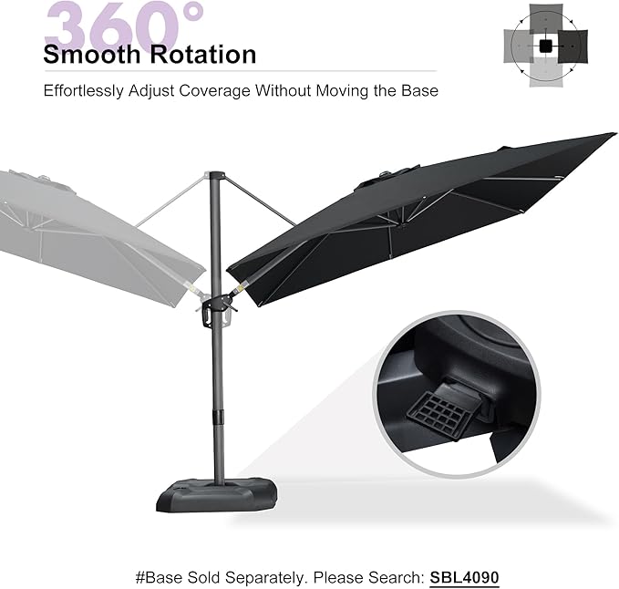 PURPLE LEAF 9 Feet Square Cantilever Umbrella Patio Umbrella with Base Outdoor Umbrella Aluminum Offset with 360-degree Rotation for Garden Deck Pool Patio Black - Image 8