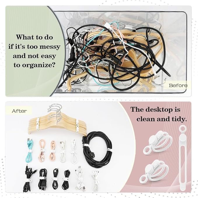 12Pcs White Silicone Cord Strap, Silicone Cable Ties, Reusable Cable Ties - Image 5