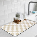 Checkered Dish Drying Mat for Kitchen Counter, Absorbent Non-Slip Coffee Mat by CooRug