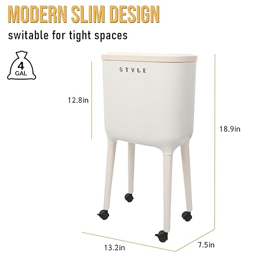 XPIY 4 Gallon Trash Can with Wheels and Lid, Modern Narrow Garbage Can with - Image 2