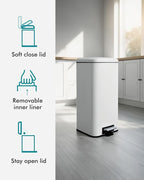 8 Gallon Trash Can with Lid, Inner Bucket & Steel Pedal, Stainless Steel - Image 3