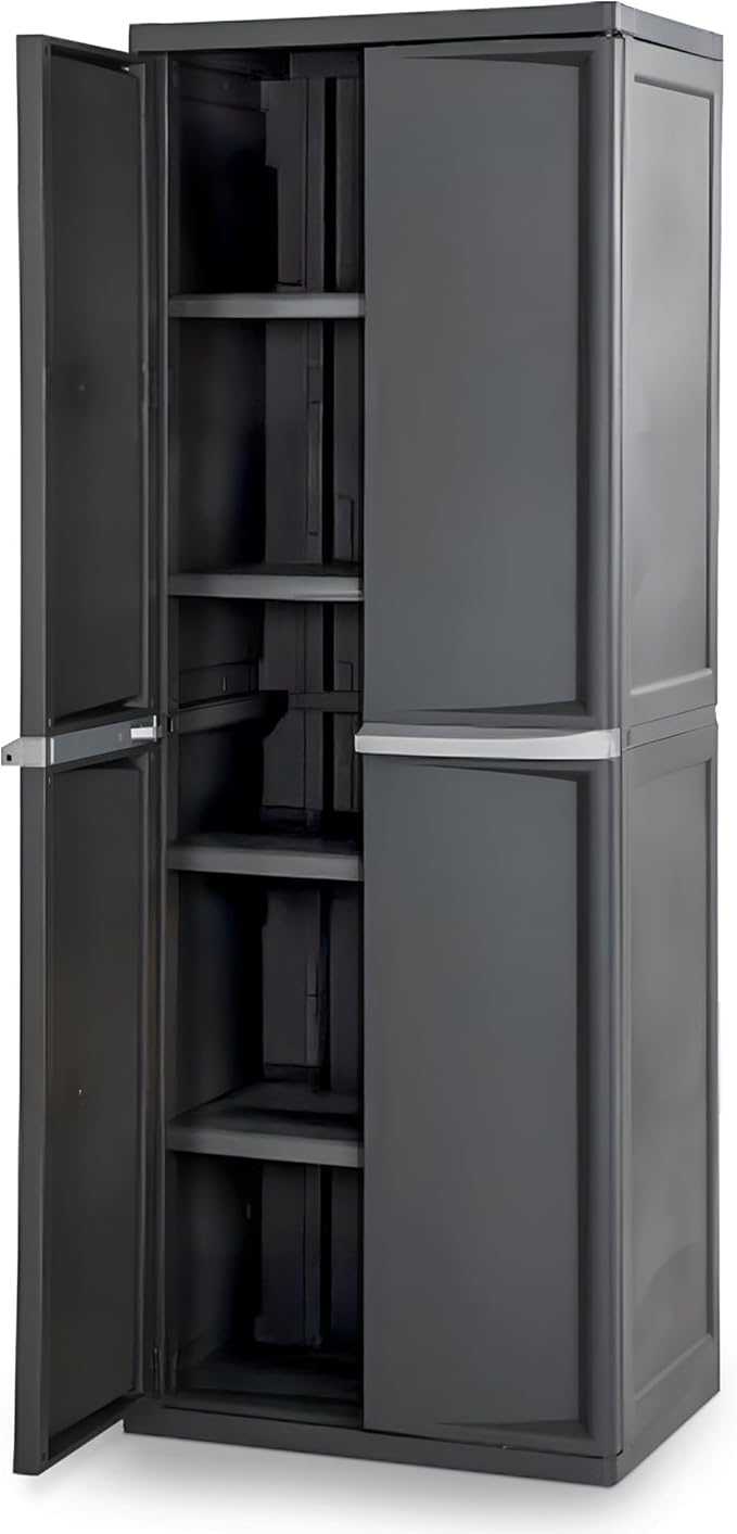 Sterilite 4 Shelf Cabinet, Lockable Utility Storage w/ Adjustable Shelves, Gray - Plastic Shelving Unit for Organizing Garage, Pantry, Basement, Laundry Room or Mudroom by Sterilite
