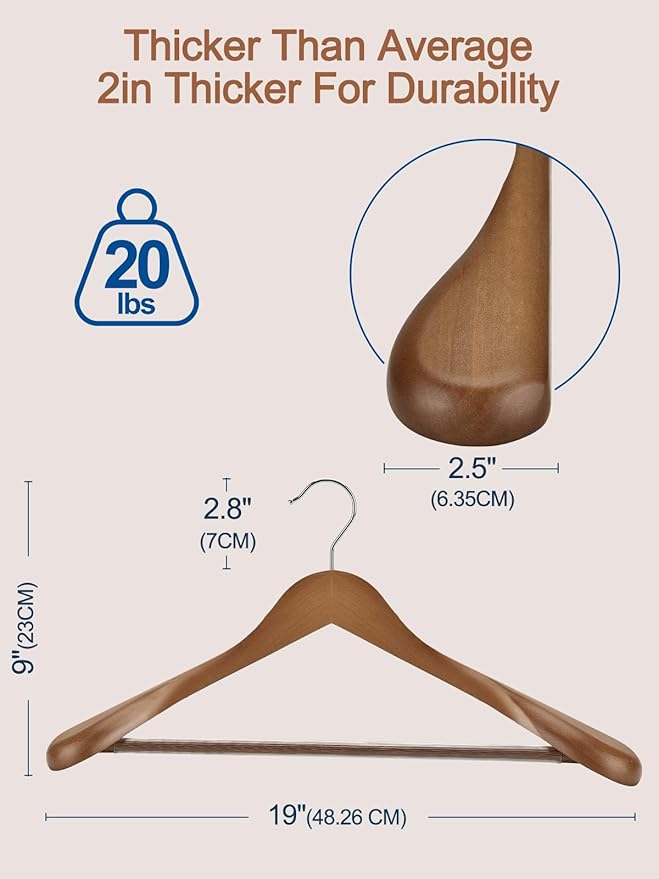 HOUSE DAY 19'' Extra Wide Shoulder Wooden Hangers 6 Pack, Premium Large Wood - Image 9