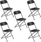 VINGLI 5 Pack Black Plastic Folding Chair, Indoor Outdoor Portable Stackable Commercial Seat with Steel Frame 350lb. Capacity for Events Office Wedding Party Picnic Kitchen Dining by VINGLI