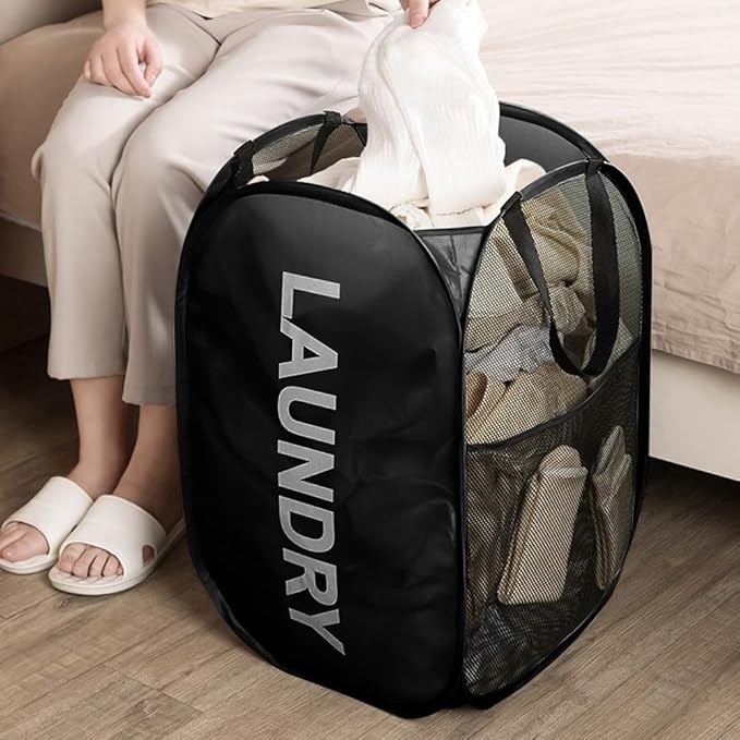 Larpur Pop Up Laundry Baskets, 2 Pack Mesh Laundry Hampers Collapsible Clothes - Image 4