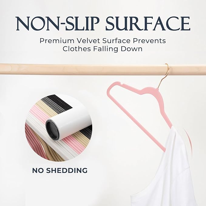 HOUSE DAY Pink Velvet Hangers 120 Pack, Premium Non-Slip Felt Clothes, Sturdy - Image 2