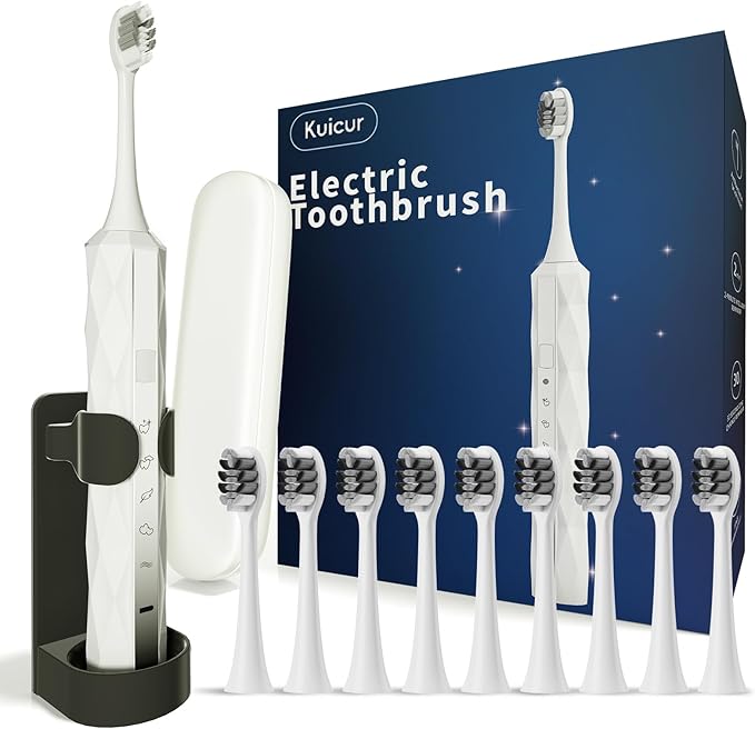 Diamond Style - Electric Toothbrush, 10 Brush Heads & Travel Case, 000 VPM by Kuicur