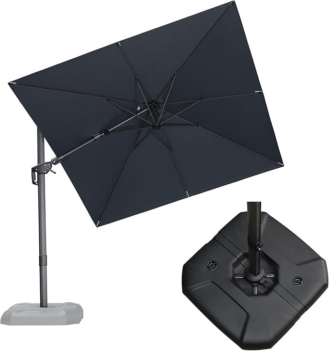 PURPLE LEAF 8' X 8' Tilting Patio Umbrella with Base Outdoor Cantilever Swivel Square Umbrella with Tilt Aluminum Offset Umbrella with 360-degree Rotation for Garden Deck Pool Patio Grey by PURPLELEAF