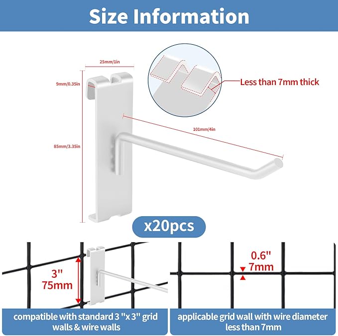20Pcs Gridwall Hooks, Metal Grid Panel Hanging Peg Hooks, Grid Wall Accessory - Image 2