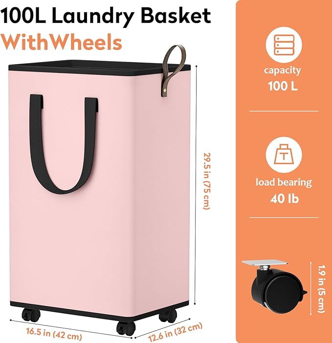 Laundry Basket with Wheels, Collapsible Laundry Baskets, Laundry Hamper with - Image 4