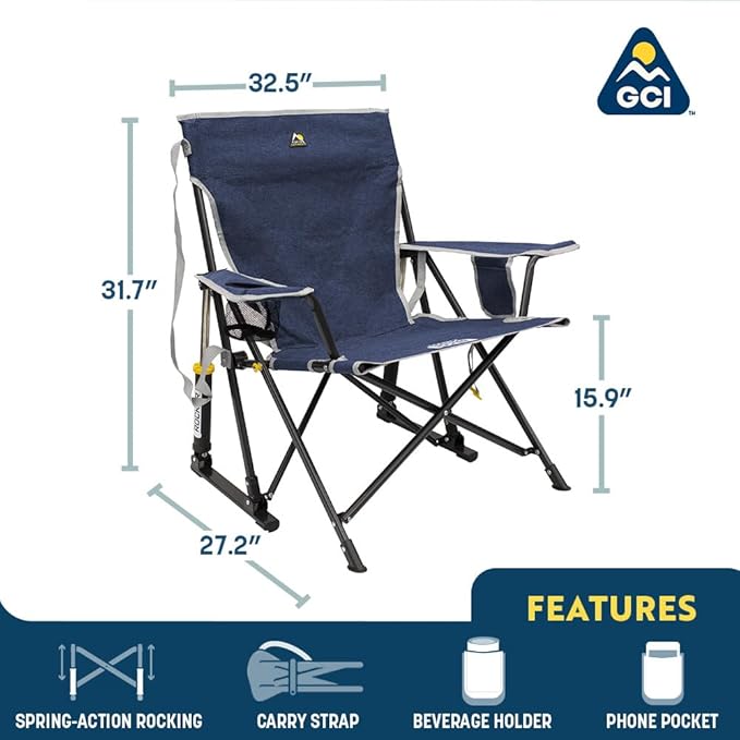 GCI Outdoor Kickback Rocker Camping Chair | Portable Folding Rocking Chair with Durable Armrests, Drink Holder & Relaxed Lowered Seat for Comfort — Red - Image 3