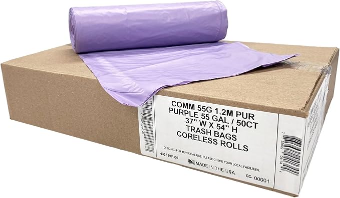 Ultrasac Heavy Duty 55 Gallon Purple Trash Bags - Image 3