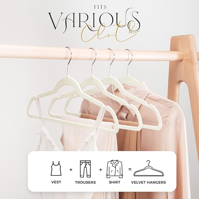 HOUSE DAY Premium Velvet Hangers 50 Pack Ivory, Non-Slip Flocked Felt Hangers - Image 2