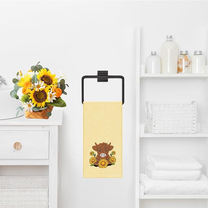3Pcs Highland Cow Sunflower Hand Towels Cotton Embroidered Bathroom Towels - Image 5