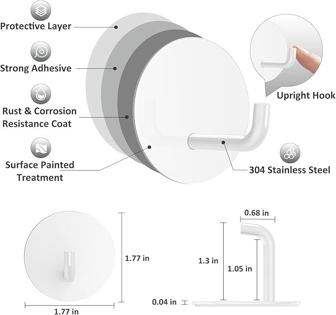 VIS'V Adhesive Hooks, Small Metal Shower Wall Stick on Hooks, Waterproof - Image 3