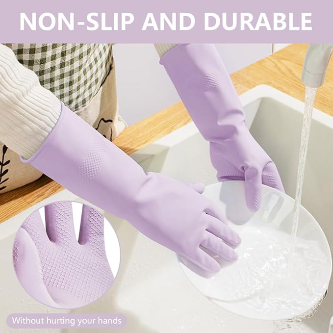 AUAUY Reusable Kitchen Dishwashing Gloves, Rubber Household Cleaning Gloves - Image 7