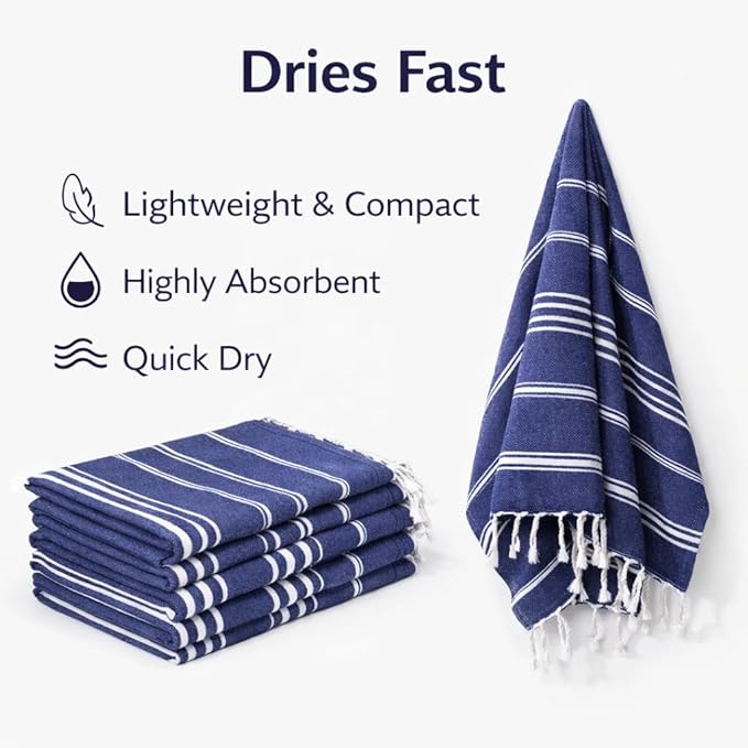 Clotho 4 Pack Navy Blue Turkish Hand Towels - Image 5
