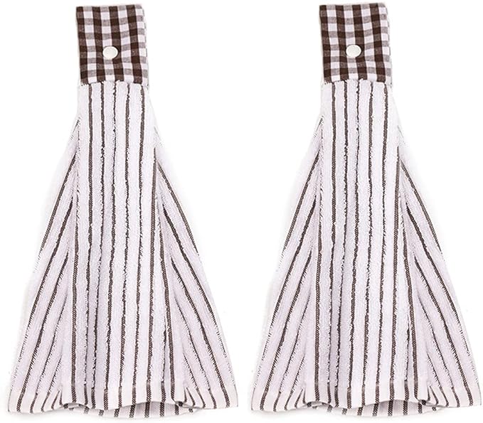 2 Pcs Kitchen Cotton Classical Striped Towel Absorbent Towel Hanging Towels by Vimeet