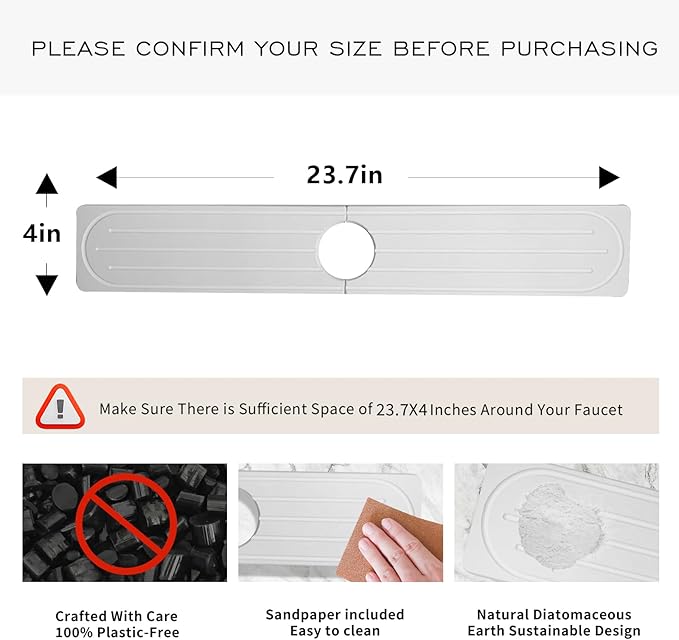 Stone Faucet Mat for Kitchen Sink, Diatomite Fast Drying Absorb Moisture Tray - Image 2