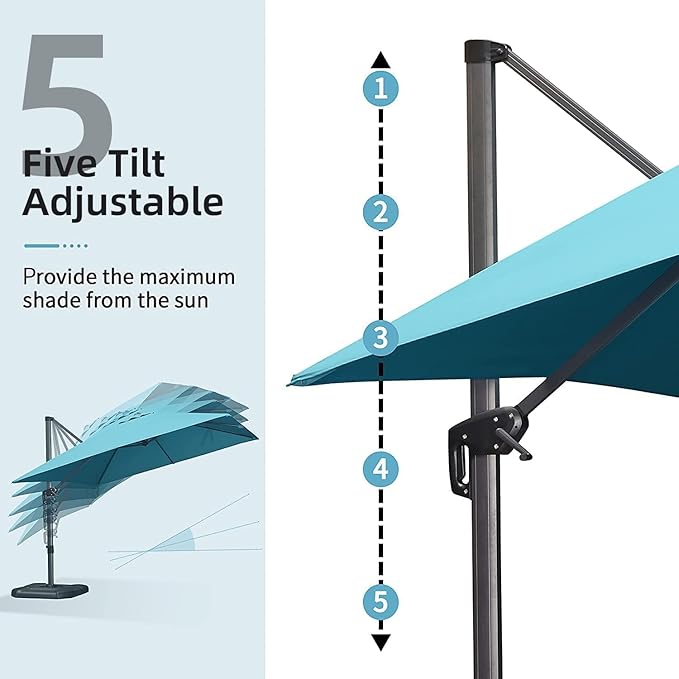 PURPLE LEAF 10' X 13' Patio Umbrella with Base Outdoor Cantilever Rectangle Offset Umbrella with 360-degree Rotation for Garden Deck Pool Patio Turquiose - Image 7