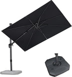 PURPLE LEAF 6.5' X 10' Right-left Tilt Patio Umbrella with Base Outdoor Cantilever Swivel Rectangle Umbrella Aluminum Offset Umbrella with 360-degree Rotation for Garden Deck Pool Patio Grey by PURPLELEAF