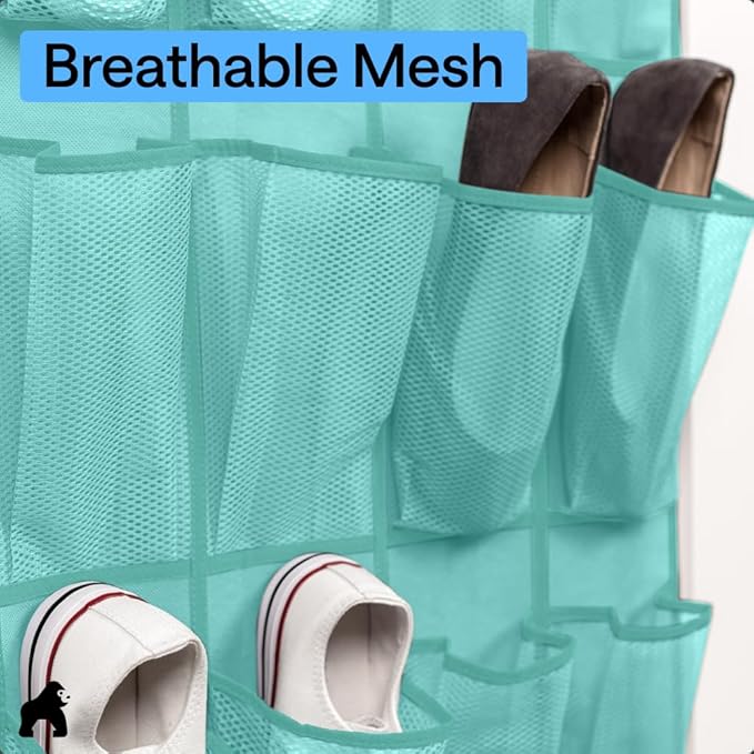 GORILLA GRIP Over the Door Shoe Organizer, 24 Large Breathable Mesh Pockets - Image 5