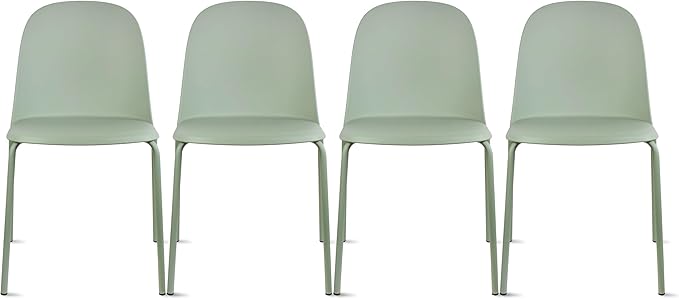 2xhome Modern Stackable Armless Dining Chair | Plastic Shell Seat with Metal Legs | Indoor or Outdoor Use | Home Kitchen Patio (4, Green, No Padding) by 2xhome