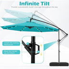 Tangkula 10ft Solar LED Patio Umbrella with Base, Offset Cantilever Outdoor Umbrella with 32 LED Lights, Infinite Tilt, 360 Degree Rotation, Crank Handle for Pool Deck Garden Backyard (Turquoise) - Image 5