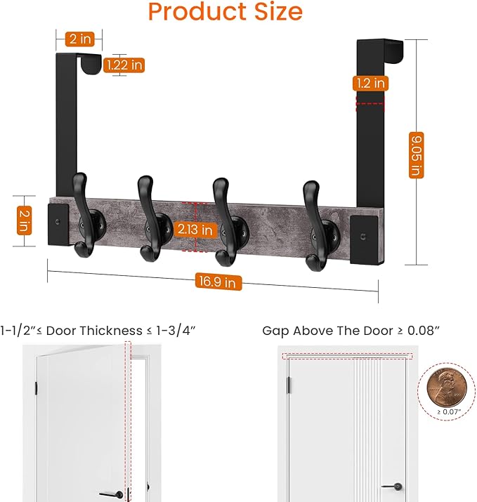 Homode Over The Door Hooks Heavy Duty, Wood Over The Door Towel Rack - Image 6