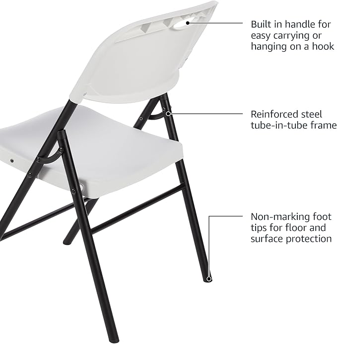 Amazon Basics Sturdy Foldable Plastic Chair, Portable, 350-Pound Capacity, White, 6-Pack - Image 5