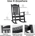 Devoko HDPE Rocking Chair Plastic Outdoor Indoor Patio Rocker Chair High Back All Weather Rocker for Patio Backyard Porch Garden (Black) - Image 4