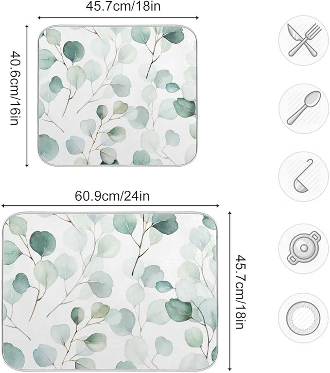 Sage Green Leaves Dish Drying Mat - Image 4
