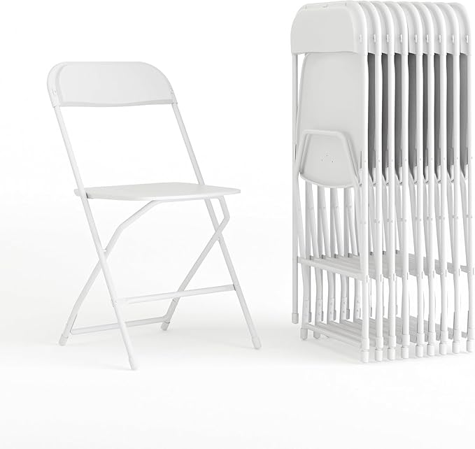 Flash Furniture Hercules Set of 10 Indoor/Outdoor Heavy-Duty Plastic Folding Chairs, Foldable Commercial Stacking Chairs with 650-lb. Static Weight Capacity, White by FlashFurniture