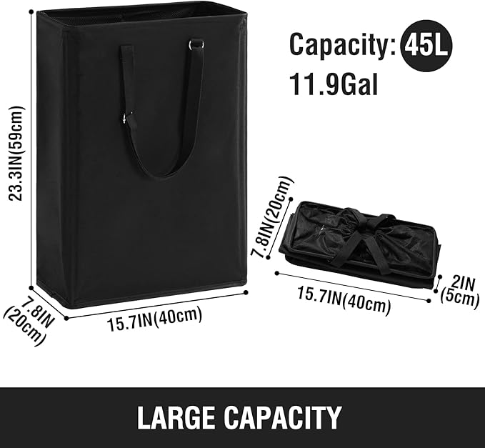 Slim Laundry Hamper with Adjustable Long Handles, 45L Small Laundry Baskets - Image 4