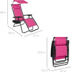 Best Choice Products Folding Zero Gravity Outdoor Recliner Patio Lounge Chair w/Adjustable Canopy Shade, Headrest, Side Accessory Tray, Textilene Mesh - Hot Pink/Black - Image 2