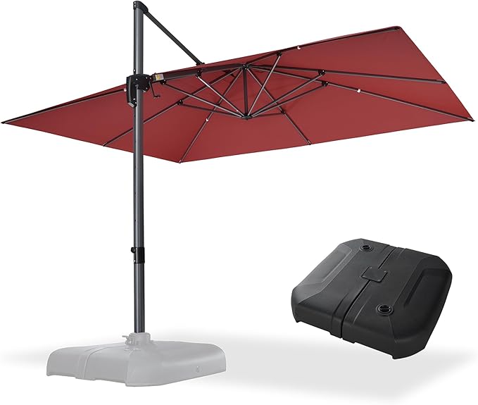 PURPLE LEAF 10' X 13' Square Cantilever Umbrella Patio Umbrella with Base Outdoor Umbrella Aluminum Offset with 360-degree Rotation for Garden Deck Pool Patio Terra by PURPLELEAF